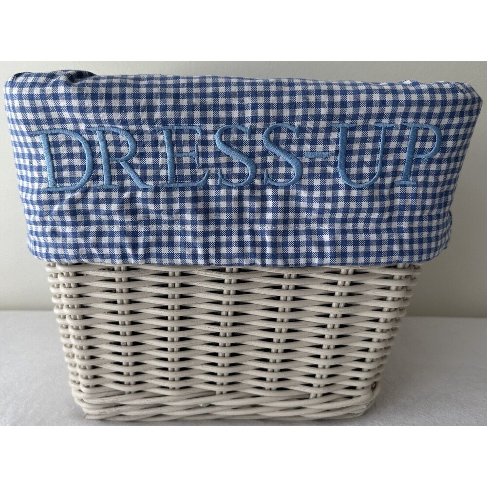Pottery Barn Kids Large Tapered Square White Square Sabrina Basket Blue Gingham